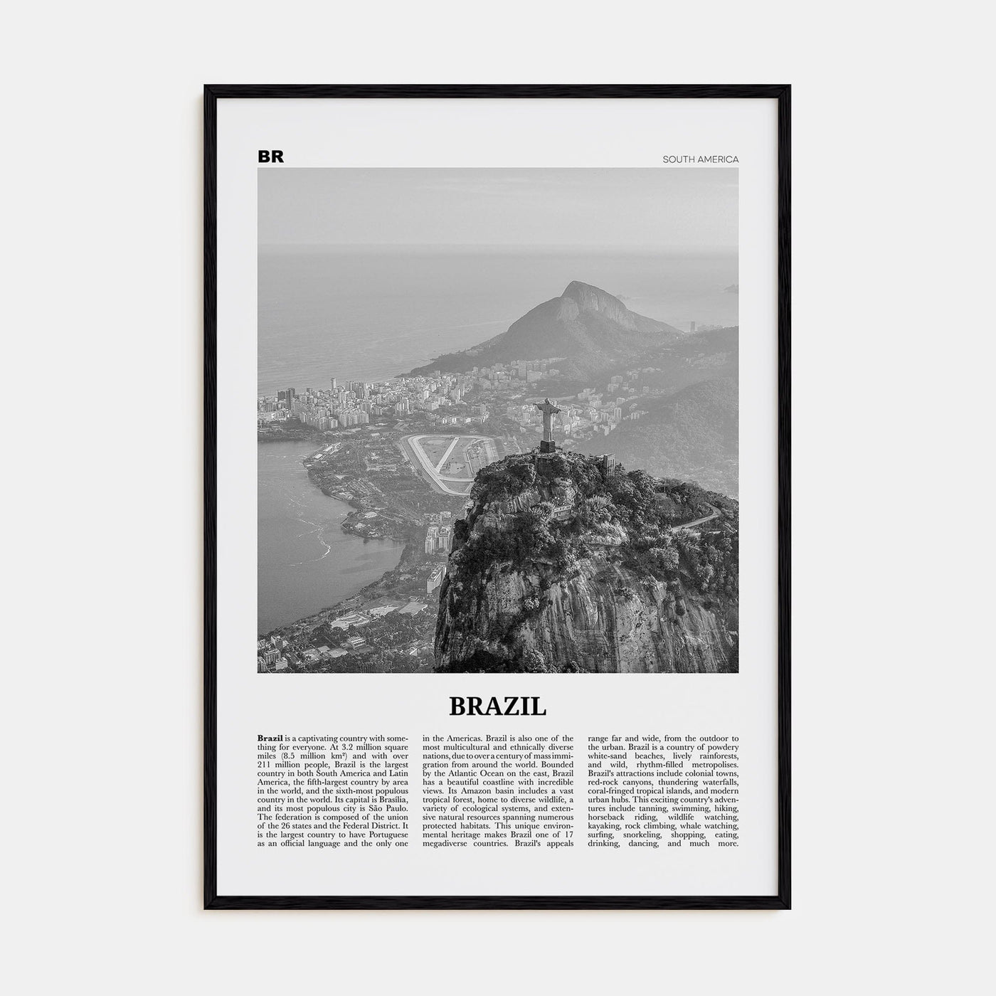 Brazil No 1 Poster Black Wood / 8x12 in Nbourhood Travel B&W Poster