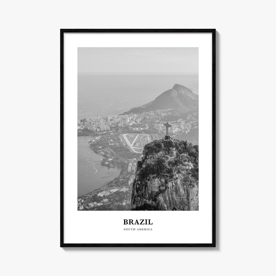 Brazil no. 2 black & white classic poster of South America – vertical wall art, unframed print shown in interior mockup