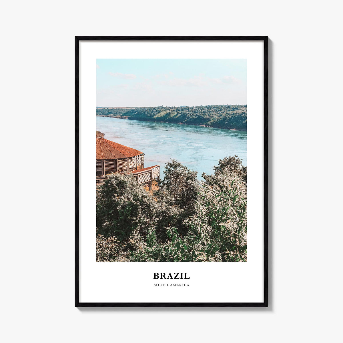 Brazil no. 2 colorful classic poster of South America – vertical wall art, unframed print shown in interior mockup