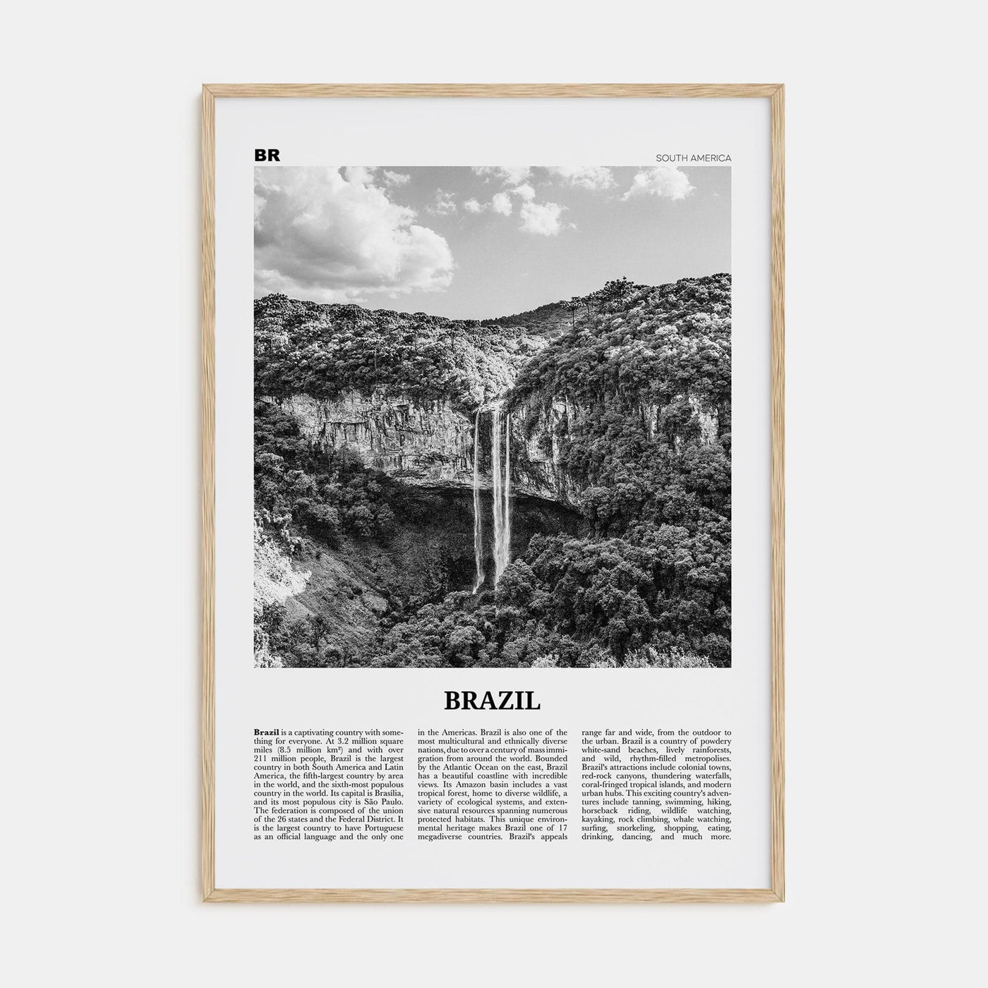 Brazil No 2 Poster Natural Wood / 8x12 in Nbourhood Travel B&W Poster