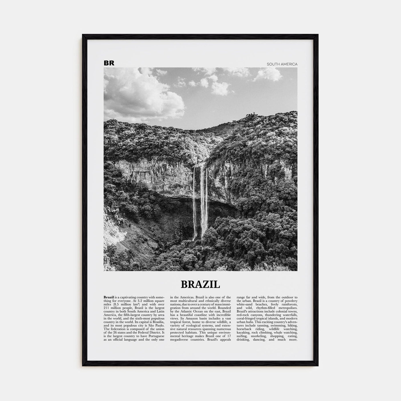 Brazil No 2 Poster Black Wood / 8x12 in Nbourhood Travel B&W Poster