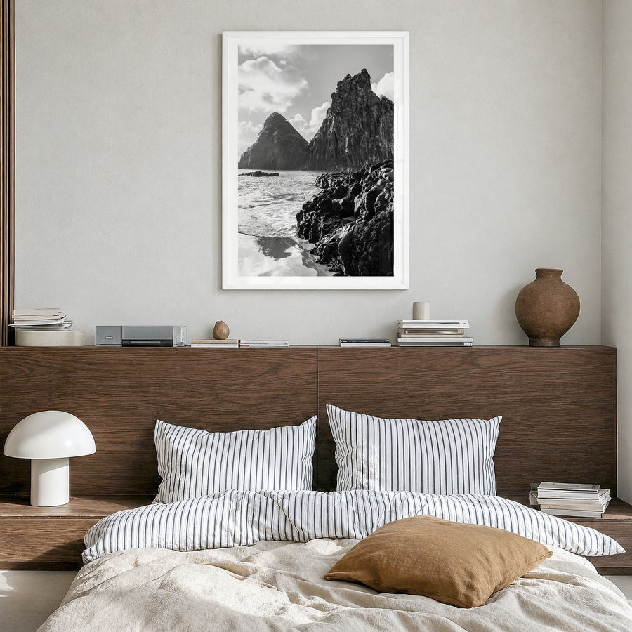 Brazil Photo Poster in a white wood frame, hanging in a bedroom, white border