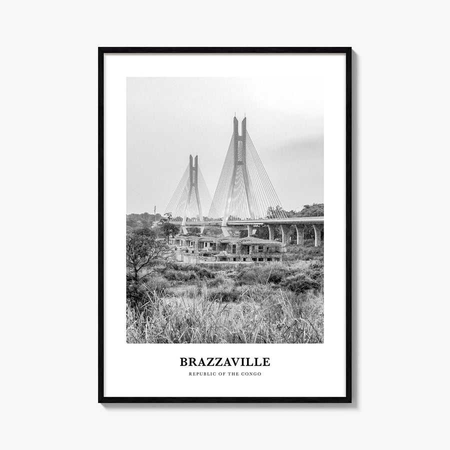Brazzaville black & white classic poster of Republic of the Congo – vertical wall art, unframed print shown in interior mocku