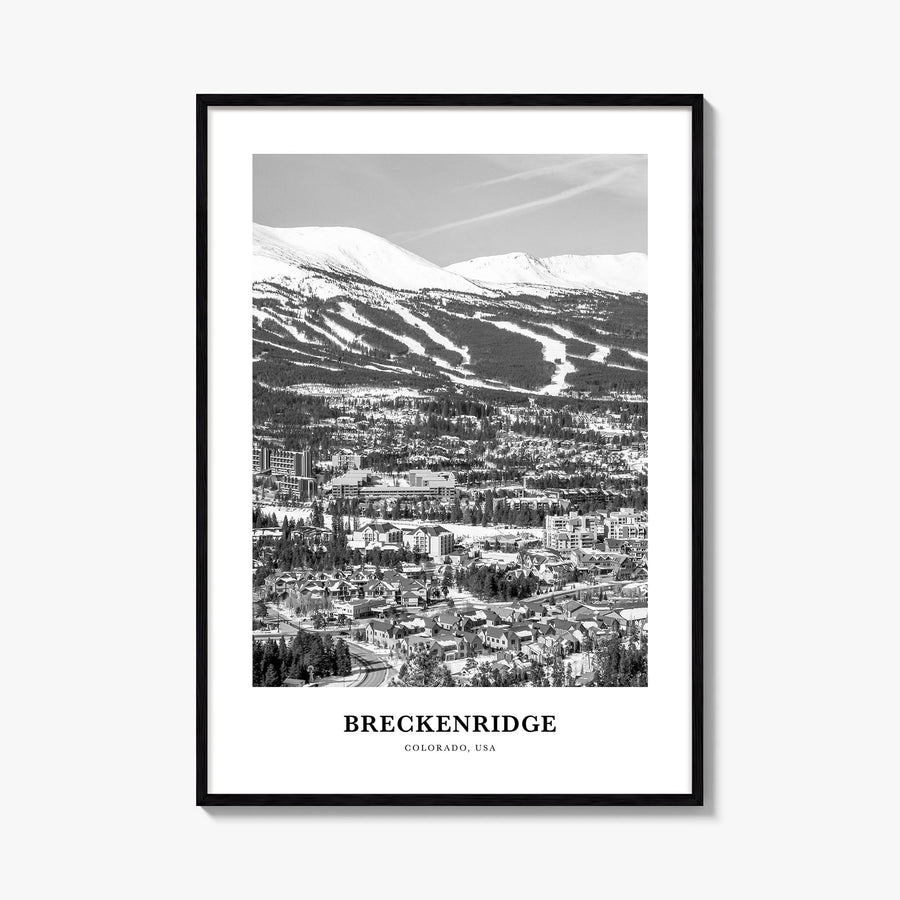Breckenridge black & white classic poster of Colorado, USA – vertical wall art, unframed print shown in interior mockup