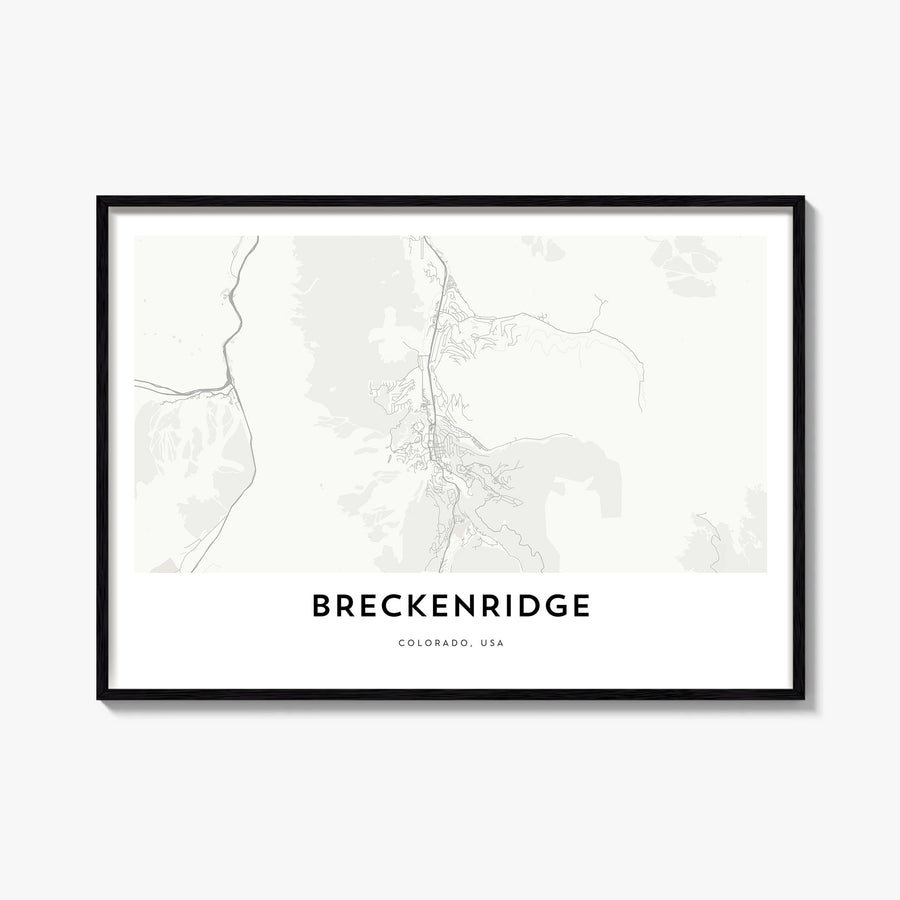 Breckenridge black & white map poster of Colorado, USA – horizontal wall art, unframed print shown in interior mockup