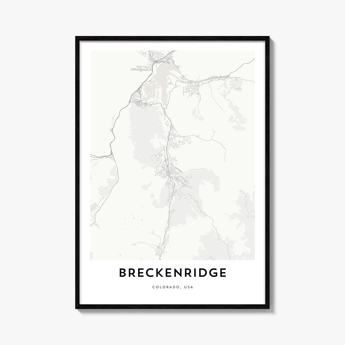 Breckenridge black & white map poster of Colorado, USA – vertical wall art, unframed print shown in interior mockup