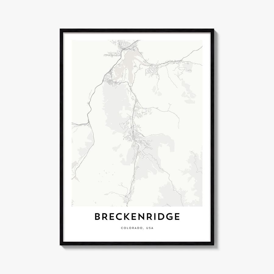 Breckenridge black & white map poster of Colorado, USA – vertical wall art, unframed print shown in interior mockup