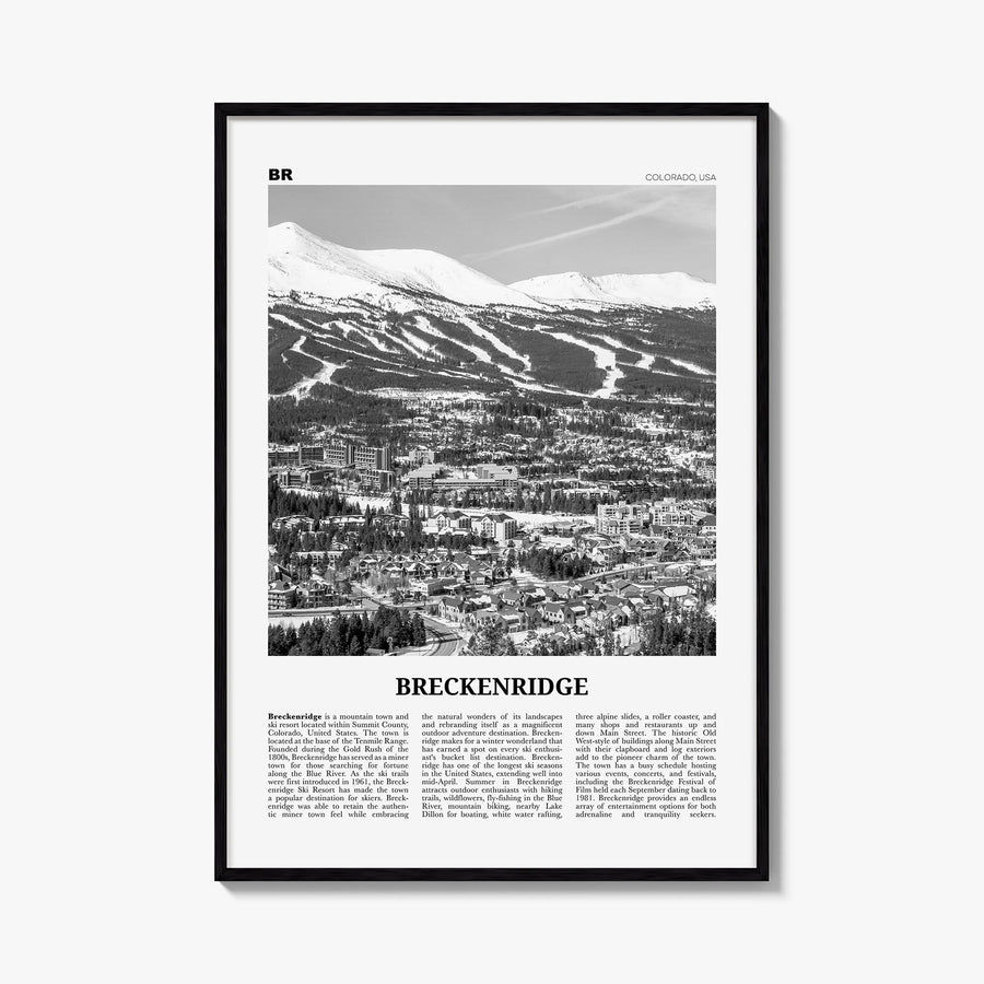 Breckenridge black & white newspaper poster of Colorado, USA – vertical wall art, unframed print shown in interior mockup