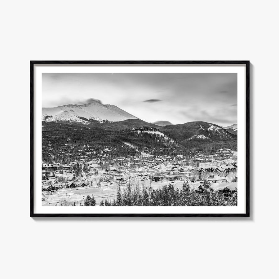 Breckenridge black & white photo poster of Colorado, USA – horizontal wall art, unframed print shown in interior mockup