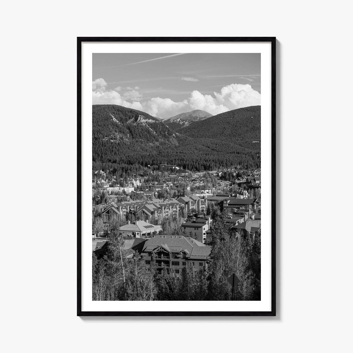 Breckenridge black & white photo poster of Colorado, USA – vertical wall art, unframed print shown in interior mockup