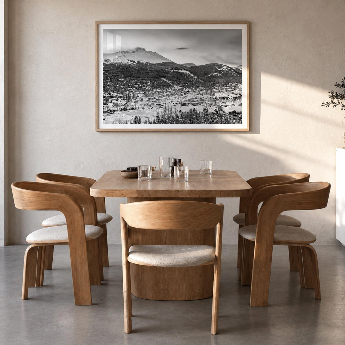 Breckenridge black & white photo poster of Colorado, USA – horizontal wall art in natural wood frame with white border, hangi