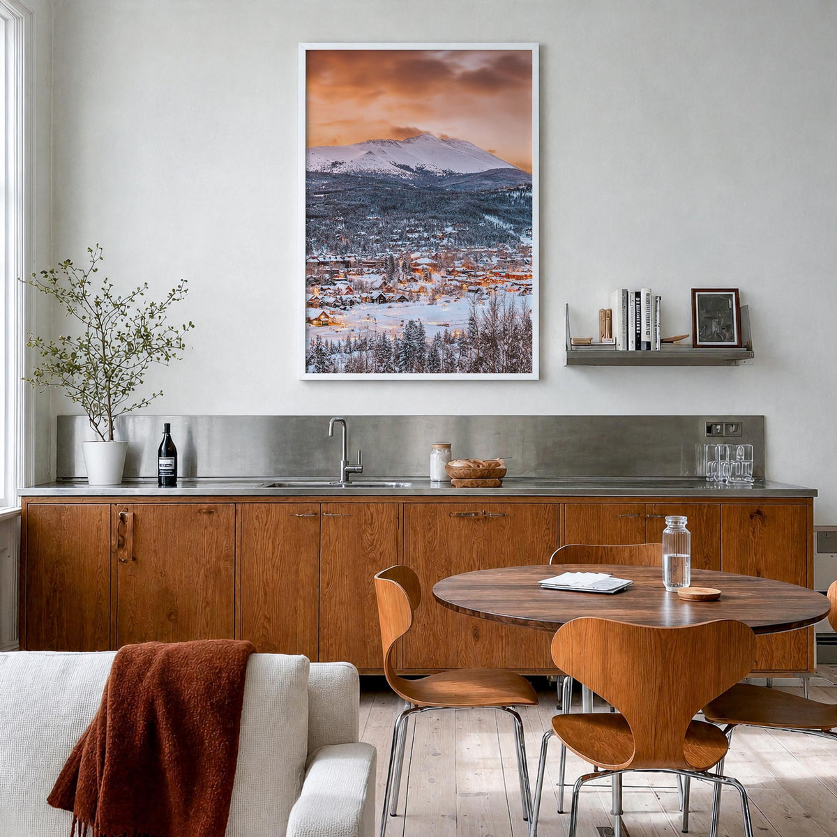 Breckenridge colorful photo poster of Colorado, USA – vertical wall art in white wood frame, hanging on wall