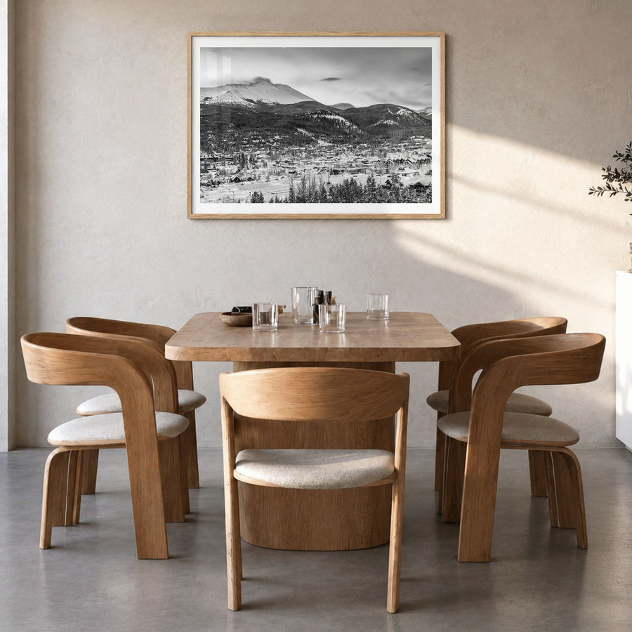 Breckenridge Photo Poster in a natural wood frame, hanging in a dining room, white border