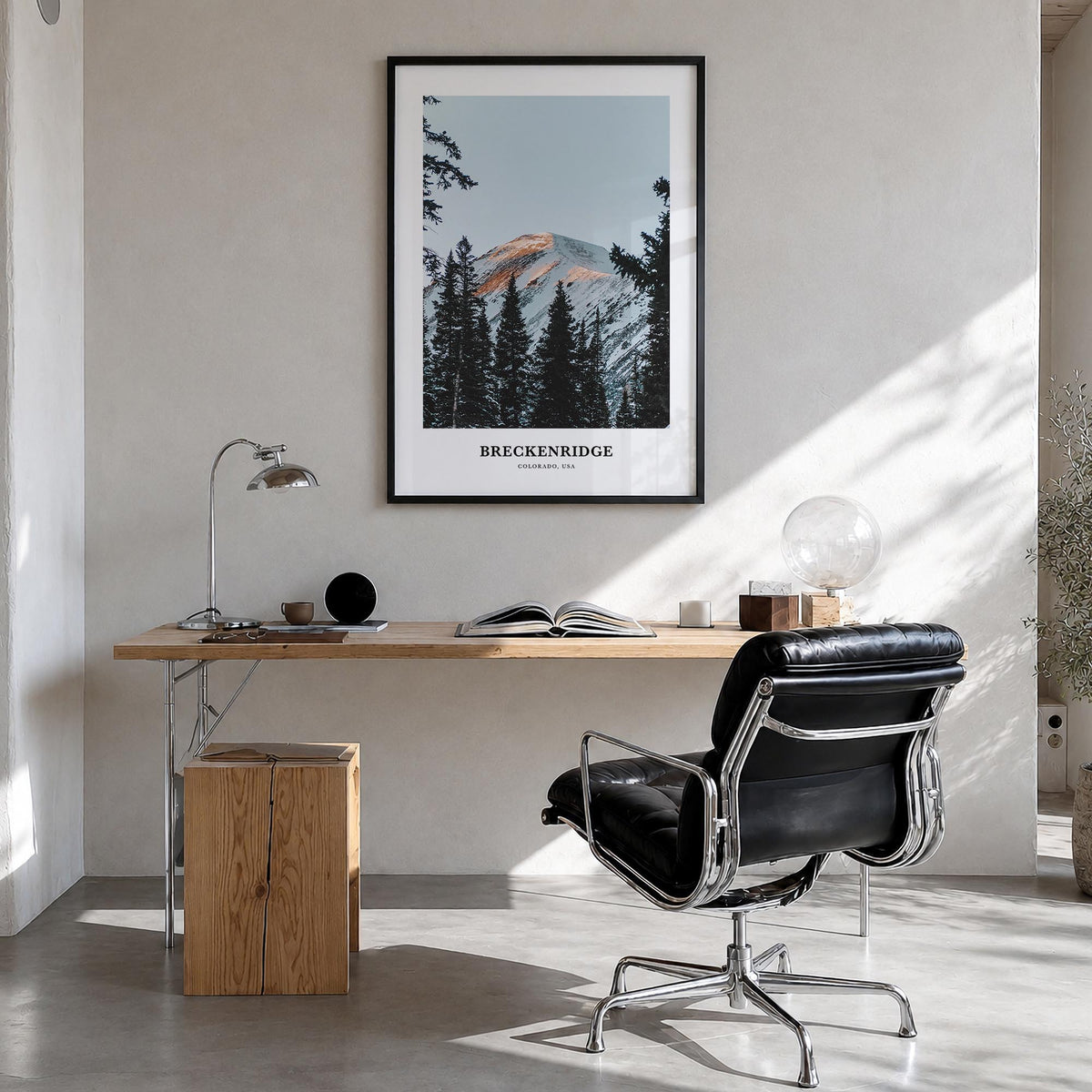 Breckenridge no. 1 colorful classic poster of Colorado, USA – vertical wall art in black wood frame, hanging on wall