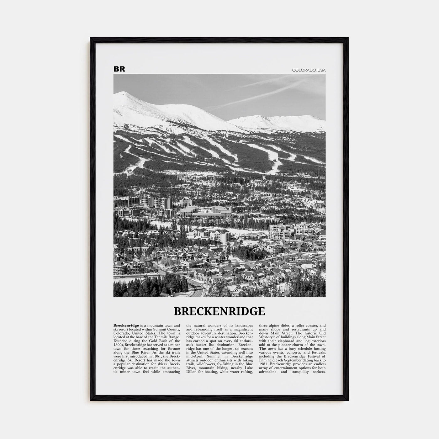 Breckenridge Poster Black Wood / 8x12 in Nbourhood Travel B&W Poster