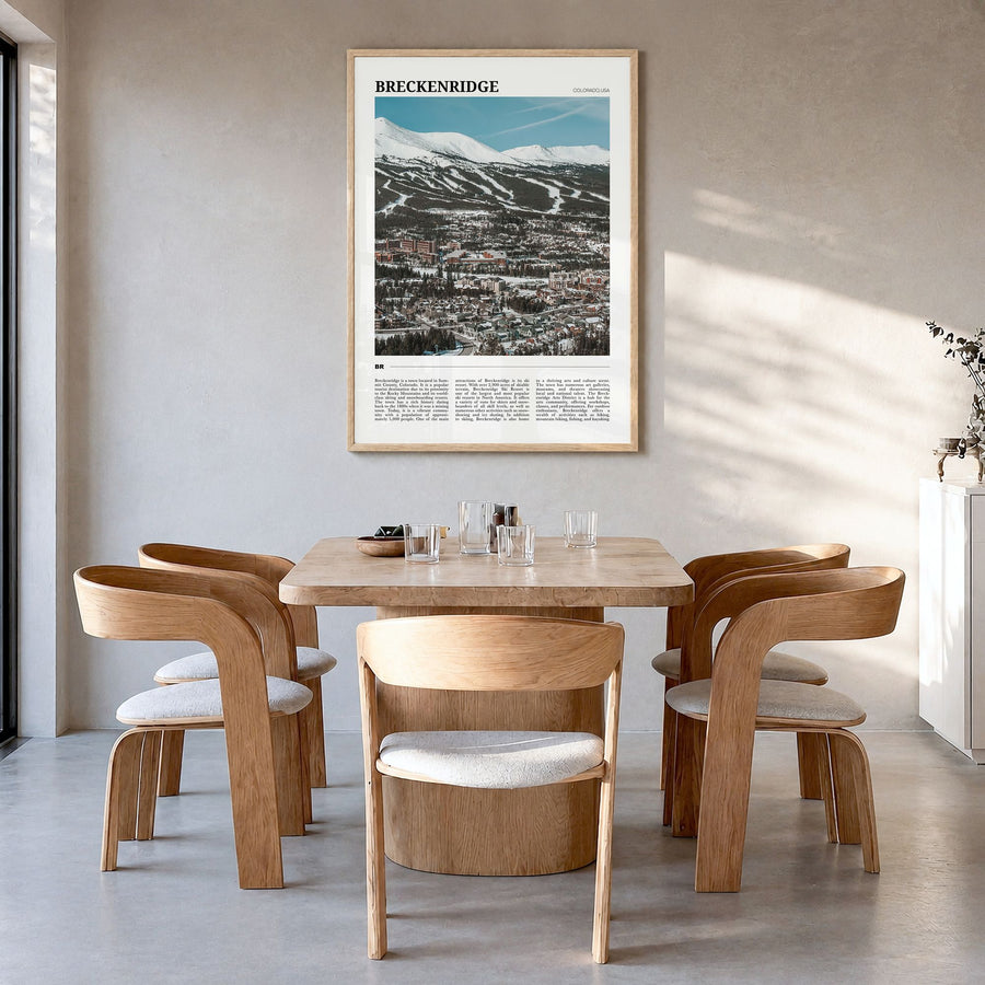 Breckenridge Travel No 2 Poster in a natural wood frame, hanging in a dining room