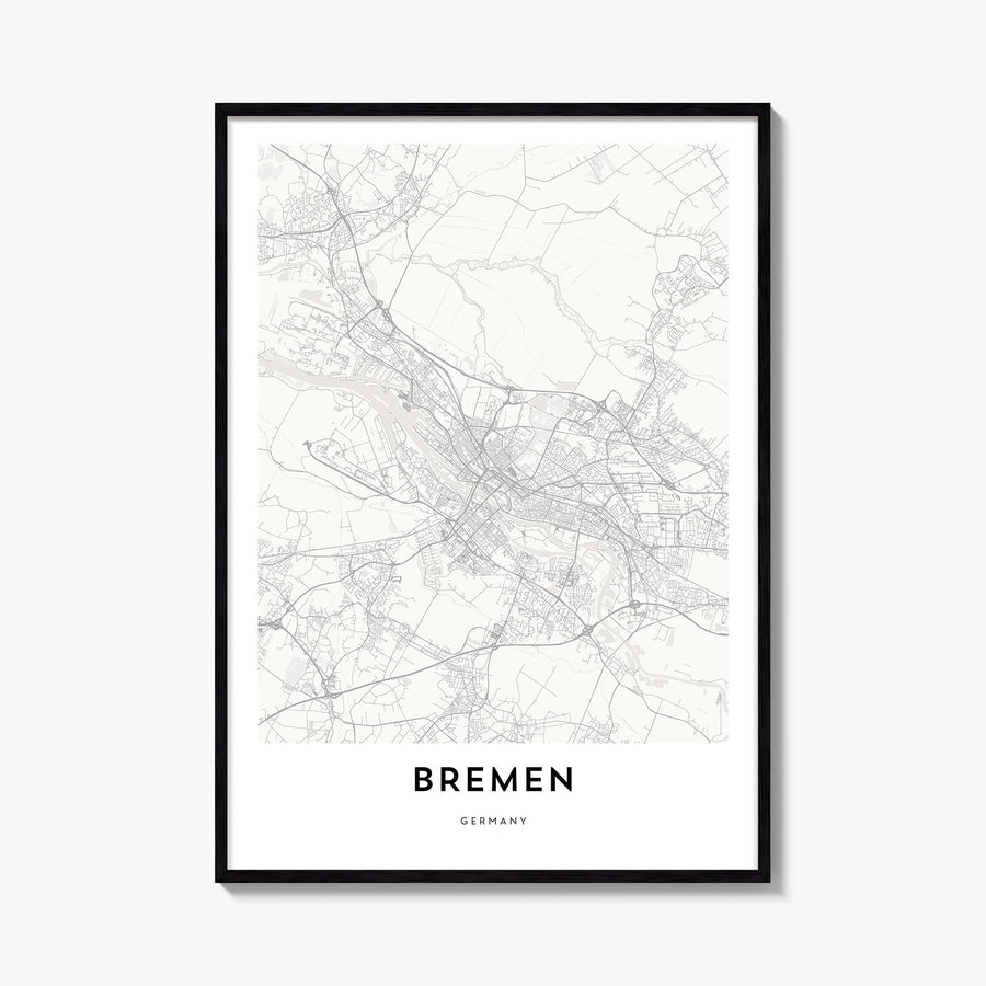Bremen black & white map poster of Germany – vertical wall art, unframed print shown in interior mockup
