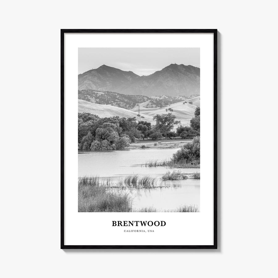 Brentwood black & white classic poster of New York, USA – vertical wall art, unframed print shown in interior mockup