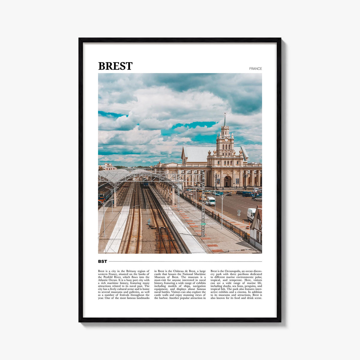 Brest colorful travel poster of Belarus – vertical wall art, unframed print shown in interior mockup