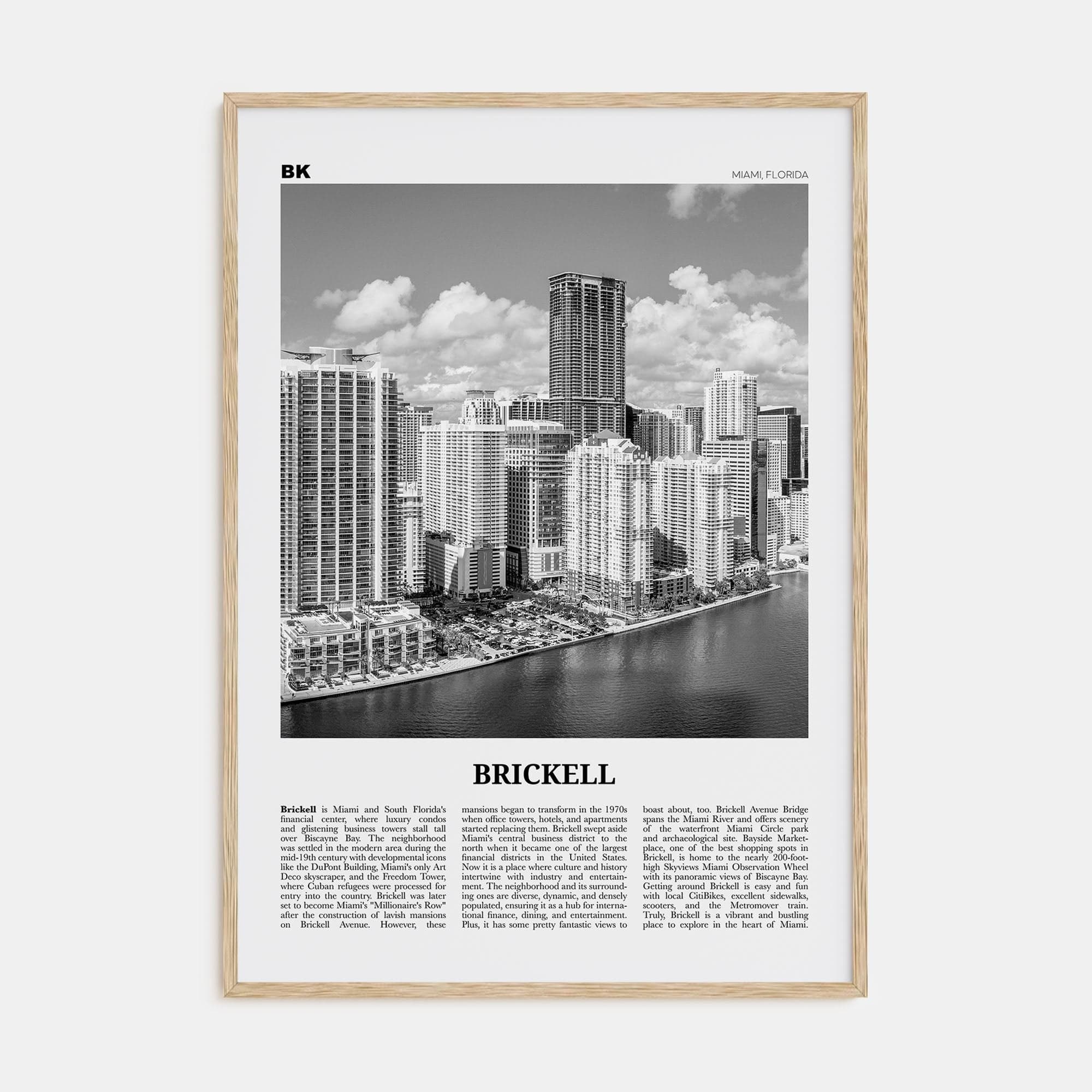 Brickell Poster Natural Wood / 8x12 in Nbourhood Travel B&W Poster