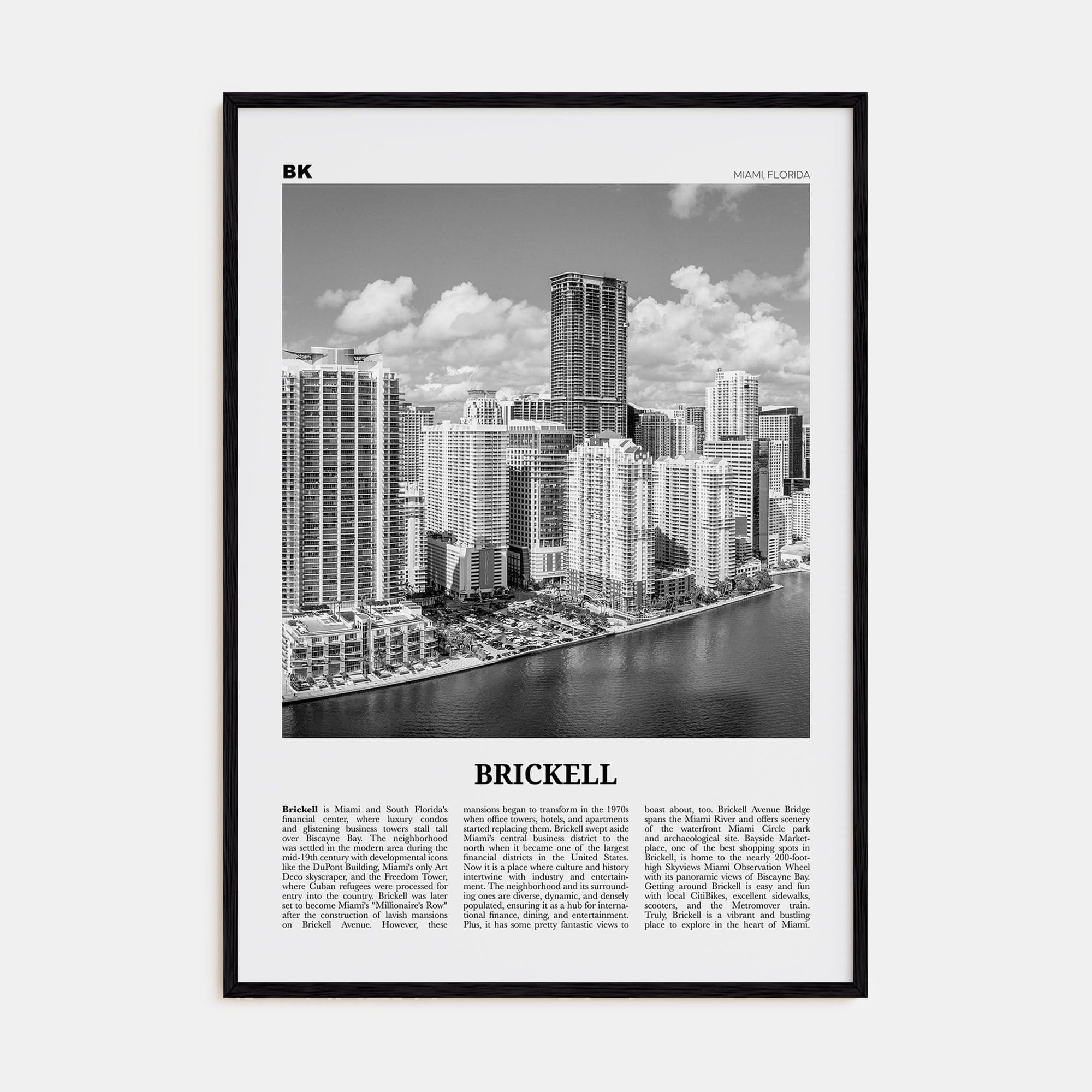 Brickell Poster Black Wood / 8x12 in Nbourhood Travel B&W Poster