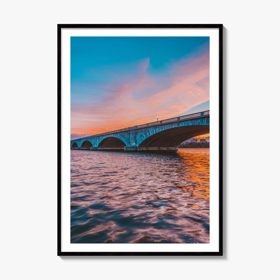 Bridge Sunset Photo Poster, framed poster mockup, white border