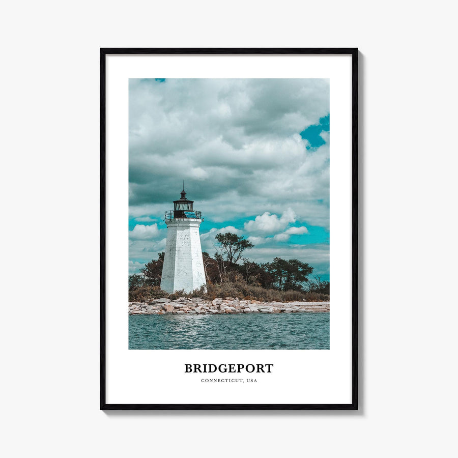 Bridgeport colorful classic poster of Connecticut, USA – vertical wall art, unframed print shown in interior mockup