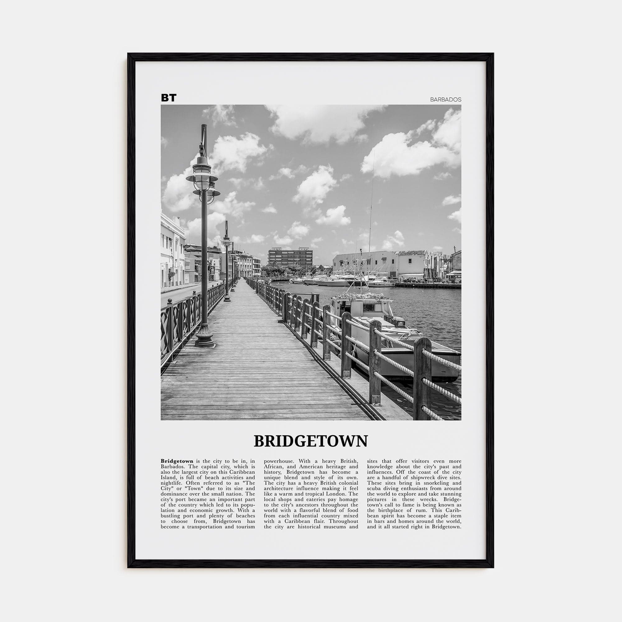 Bridgetown Poster Black Wood / 8x12 in Nbourhood Travel B&W Poster