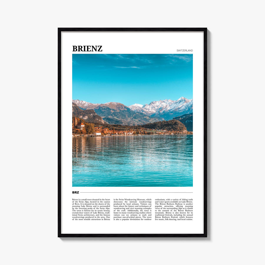 Brienz colorful travel poster of Switzerland – vertical wall art, unframed print shown in interior mockup