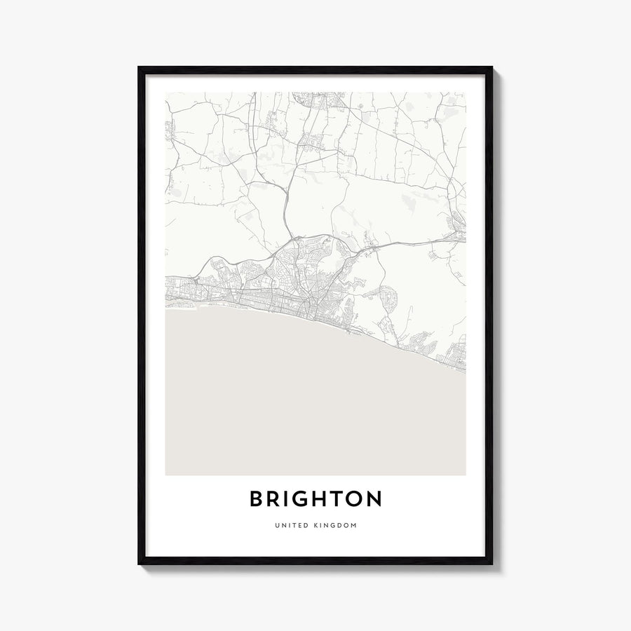 Brighton black & white map poster of England, UK – vertical wall art, unframed print shown in interior mockup