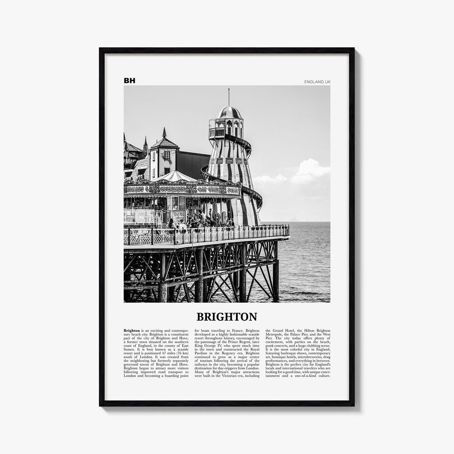 Brighton black & white newspaper poster of England, UK – vertical wall art, unframed print shown in interior mockup