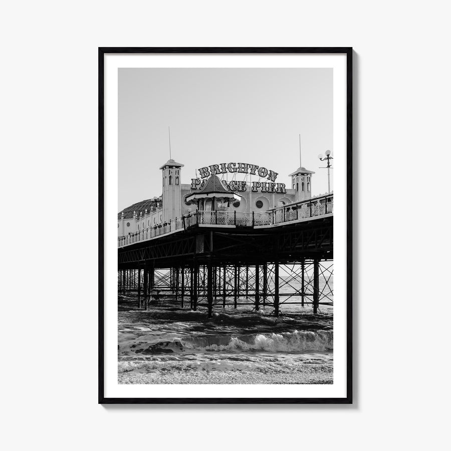 Brighton black & white photo poster of England, UK – vertical wall art, unframed print shown in interior mockup