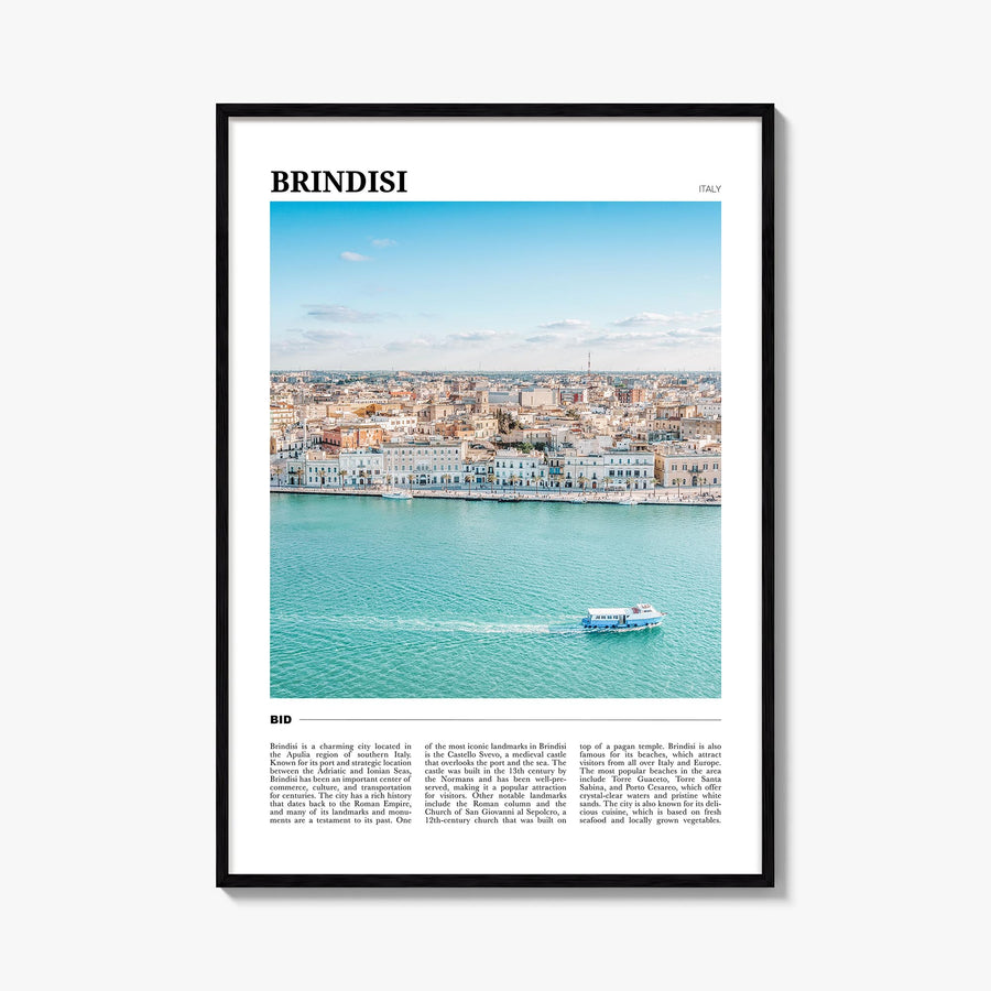 Brindisi colorful travel poster of Italy – vertical wall art, unframed print shown in interior mockup