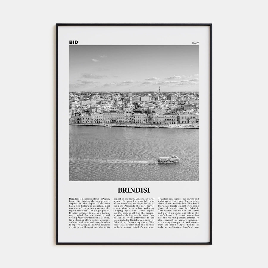 Brindisi Poster Black Metal / 8x12 in Nbourhood Travel B&W Poster