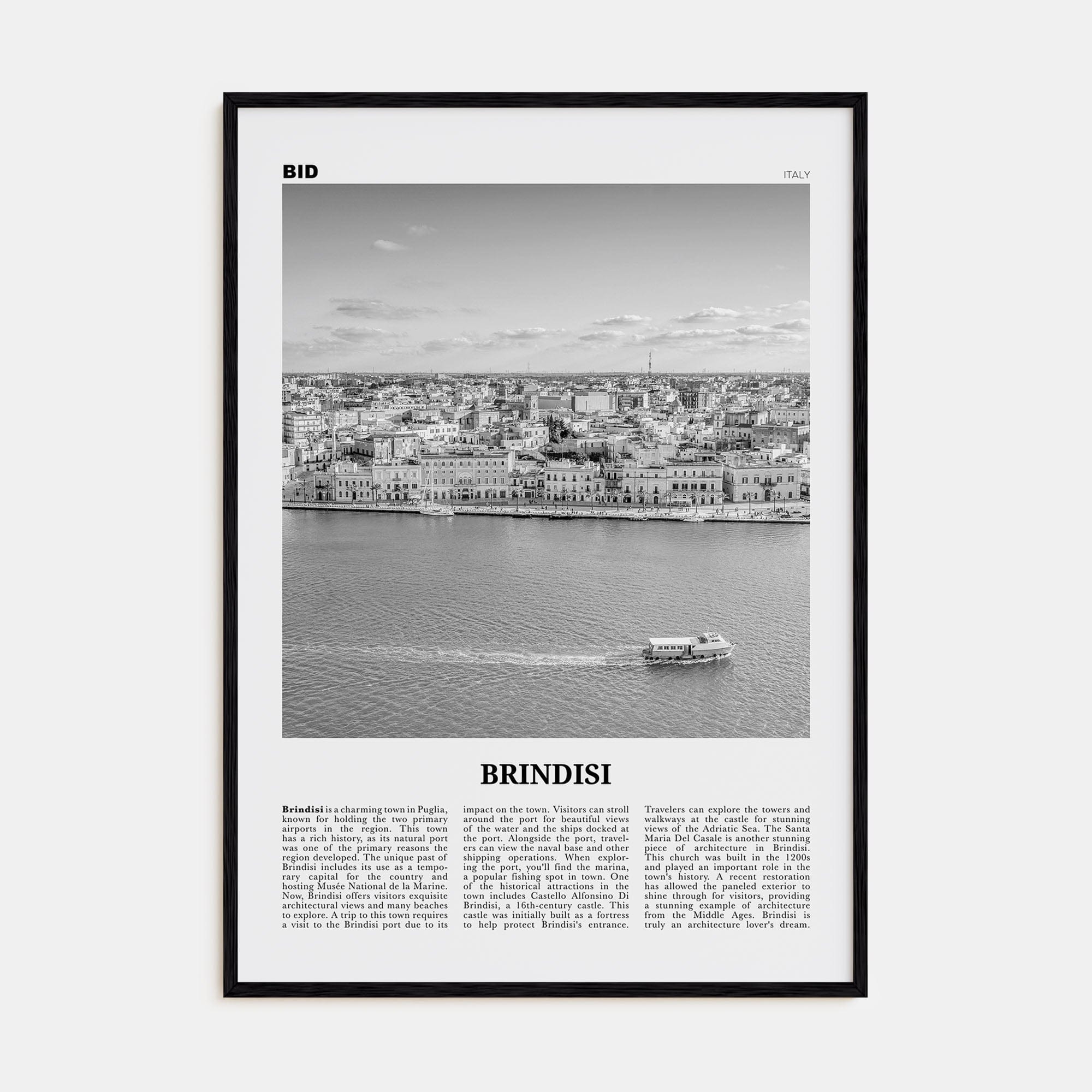 Brindisi Poster Black Wood / 8x12 in Nbourhood Travel B&W Poster