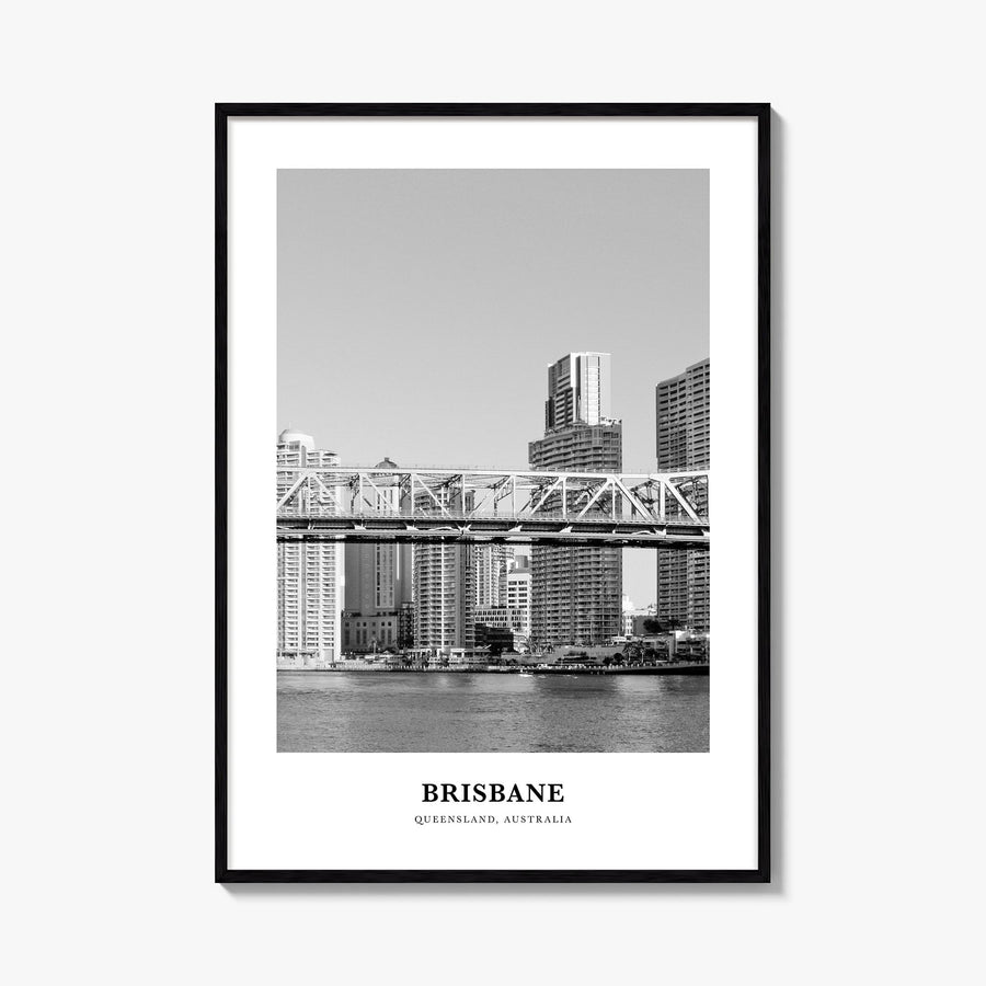 Brisbane no. 1 black & white classic poster of Queensland, Australia – vertical wall art, unframed print shown in interior mo
