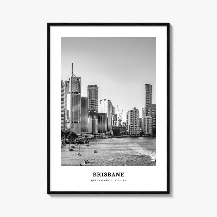 Brisbane no. 2 black & white classic poster of Queensland, Australia – vertical wall art, unframed print shown in interior mo