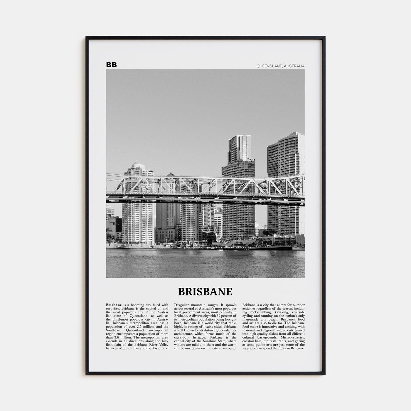 Brisbane No 2 Poster None / 8x12 in Nbourhood Travel B&W Poster