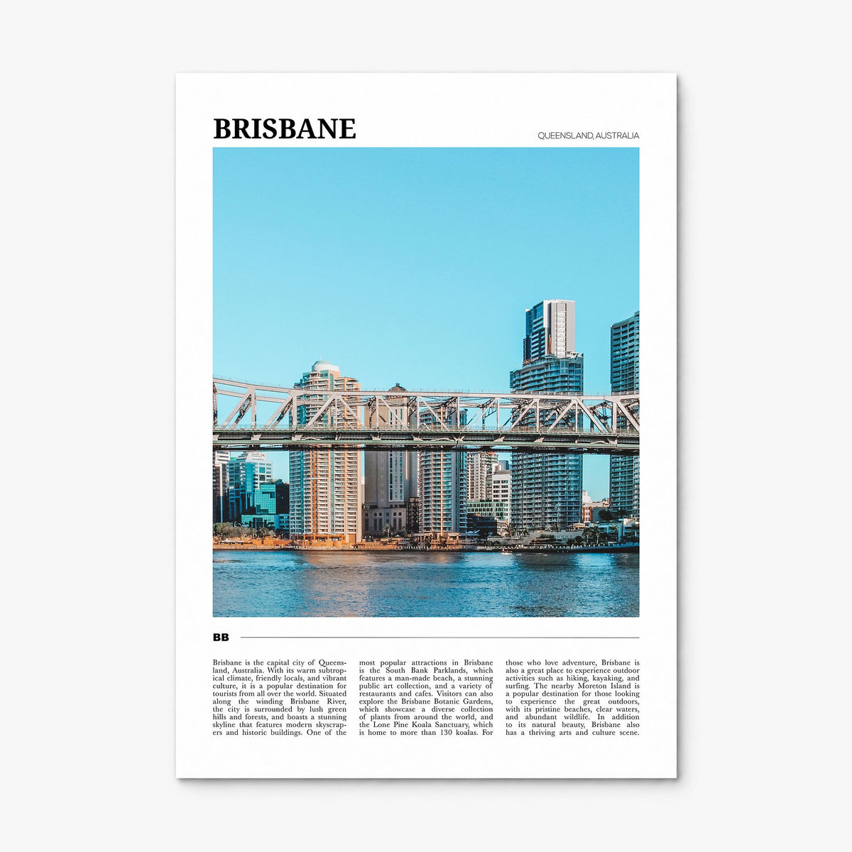 Brisbane Travel Poster, print only (unframed)