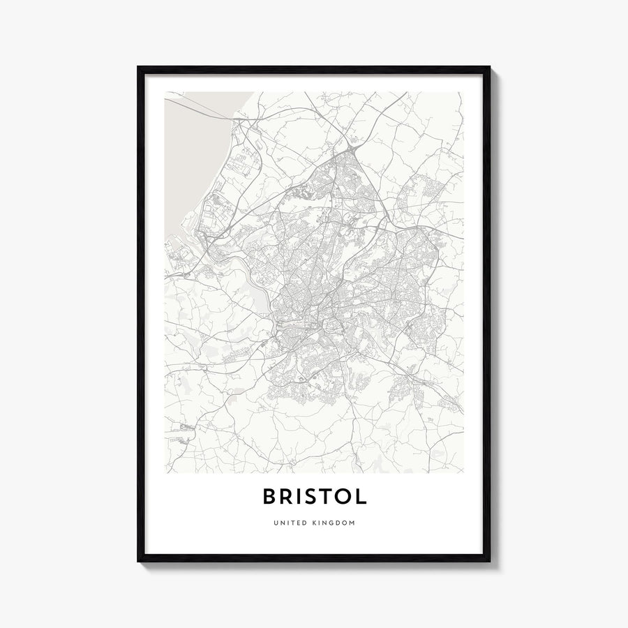 Bristol black & white map poster of England, UK – vertical wall art, unframed print shown in interior mockup