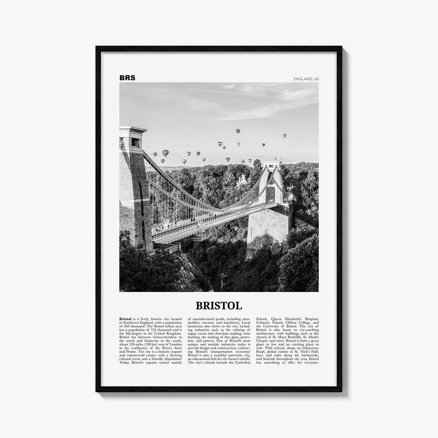 Bristol no. 1 black & white newspaper poster of England, UK – vertical wall art, unframed print shown in interior mockup