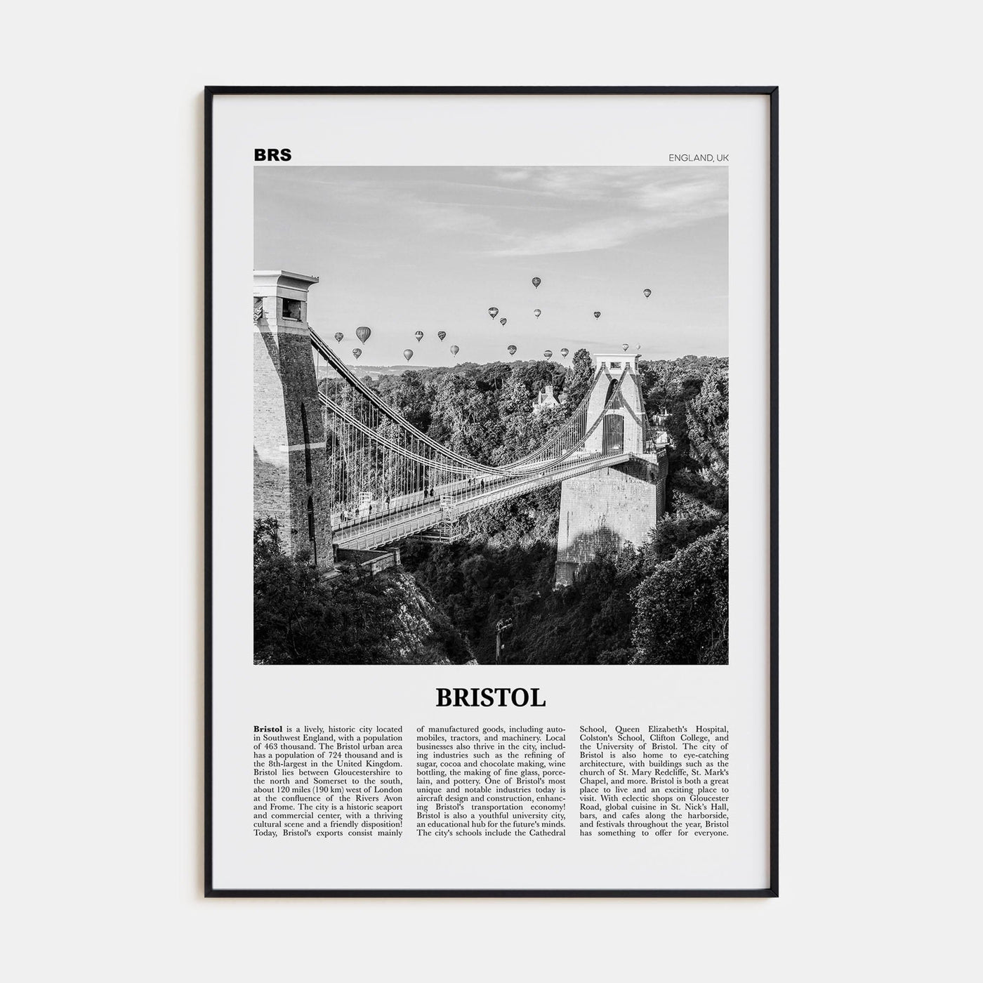 Bristol No 1 Poster None / 8x12 in Nbourhood Travel B&W Poster