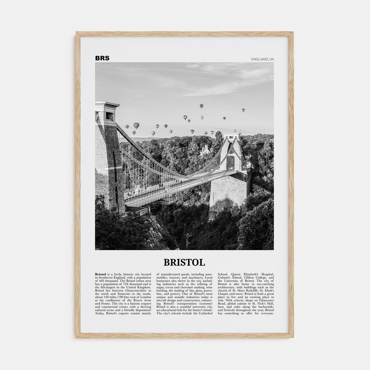 Bristol No 1 Poster Natural Wood / 8x12 in Nbourhood Travel B&W Poster