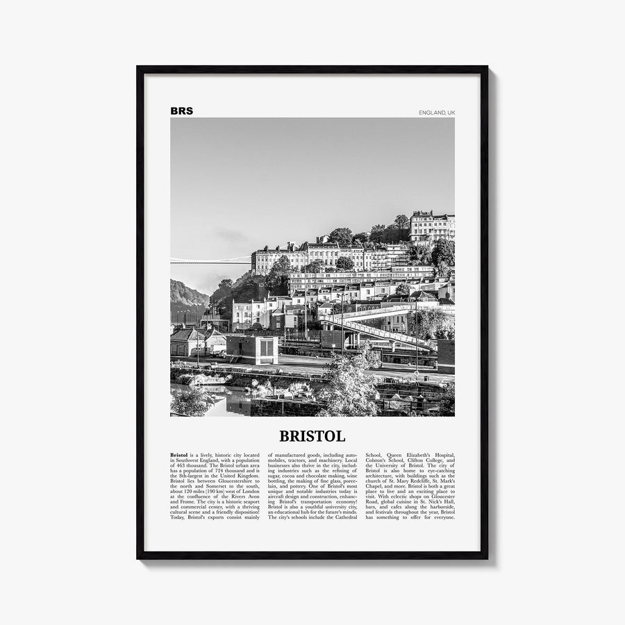 Bristol no. 2 black & white newspaper poster of England, UK – vertical wall art, unframed print shown in interior mockup