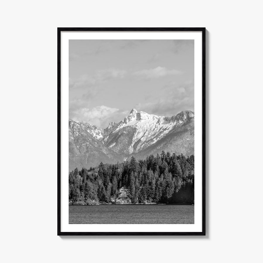 British Columbia black & white photo poster of Canada – vertical wall art, unframed print shown in interior mockup