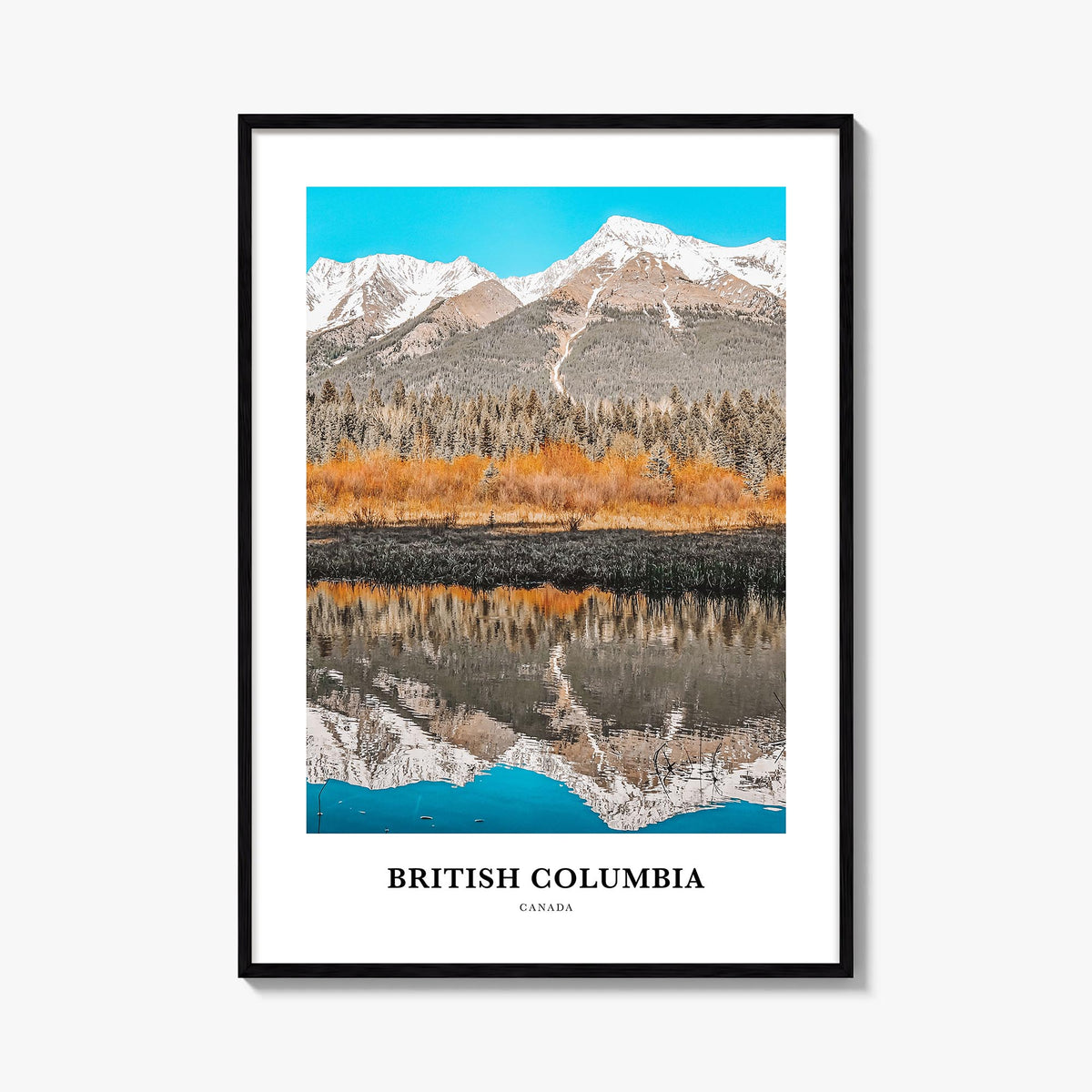 British Columbia colorful classic poster of Canada – vertical wall art, unframed print shown in interior mockup