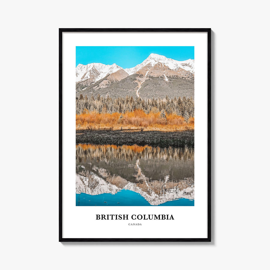British Columbia colorful classic poster of Canada – vertical wall art, unframed print shown in interior mockup