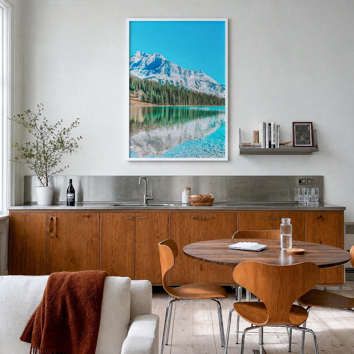 British Columbia colorful photo poster of Canada – vertical wall art in white wood frame, hanging on wall