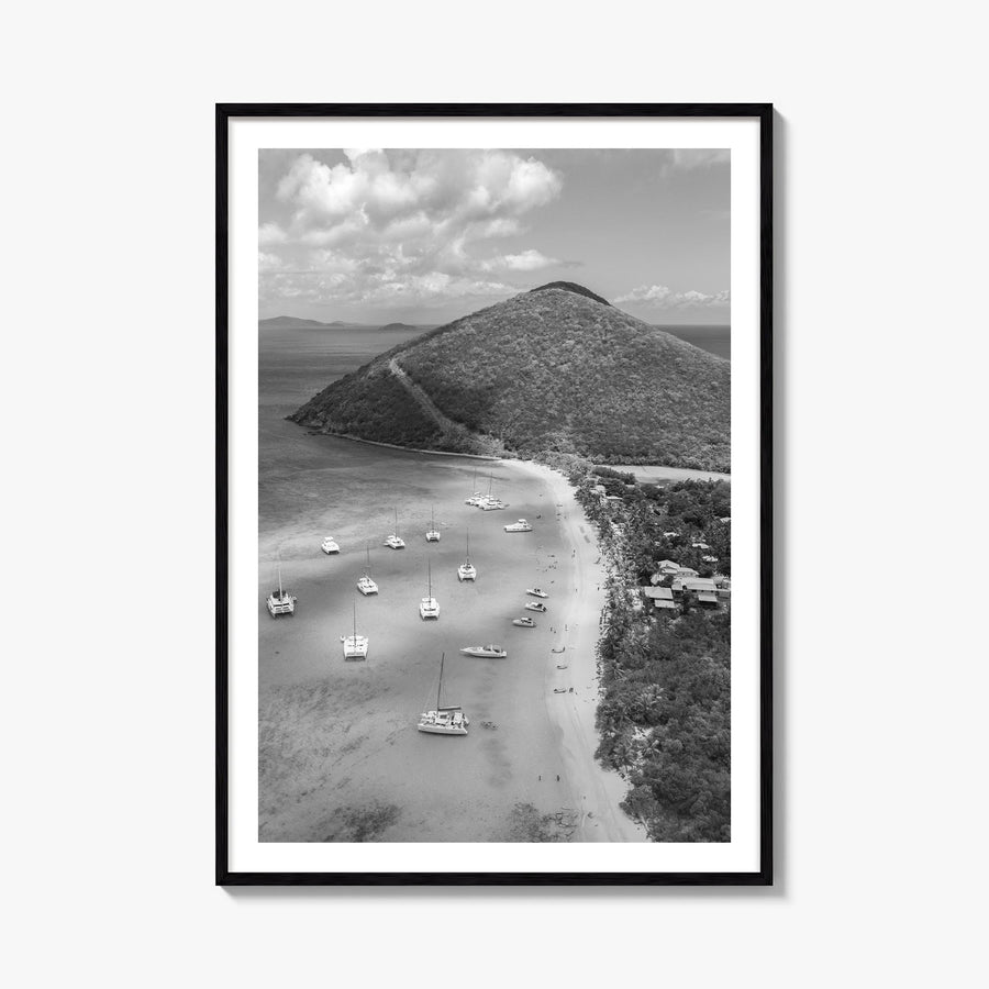 British Virgin Islands black & white photo poster of Caribbean – vertical wall art, unframed print shown in interior mockup