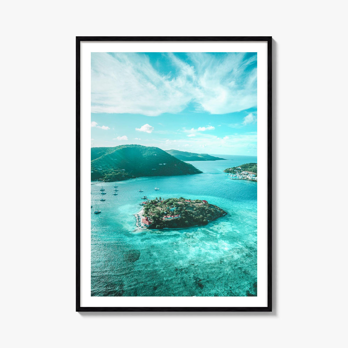 British Virgin Islands colorful photo poster of Caribbean – vertical wall art, unframed print shown in interior mockup